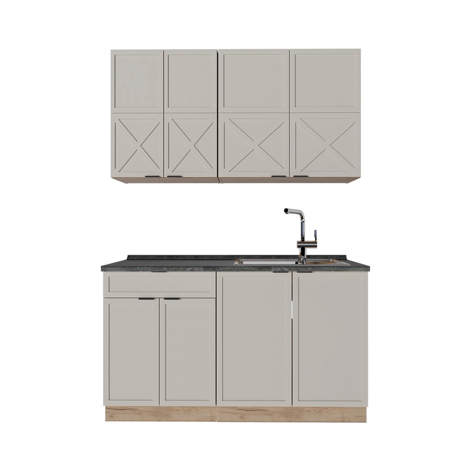 Vicco Fame-Line Singleküche GrauBeige/Goldkraft Eiche 140 cm AP Anthrazit