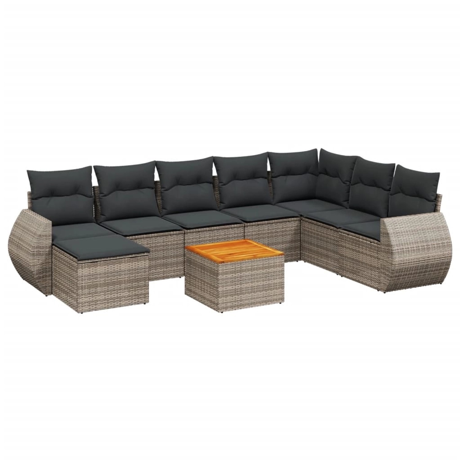 vidaXL 9-Tlg Garten-Sofagarnitur mit Kissen Grau Poly Rattan 3225143