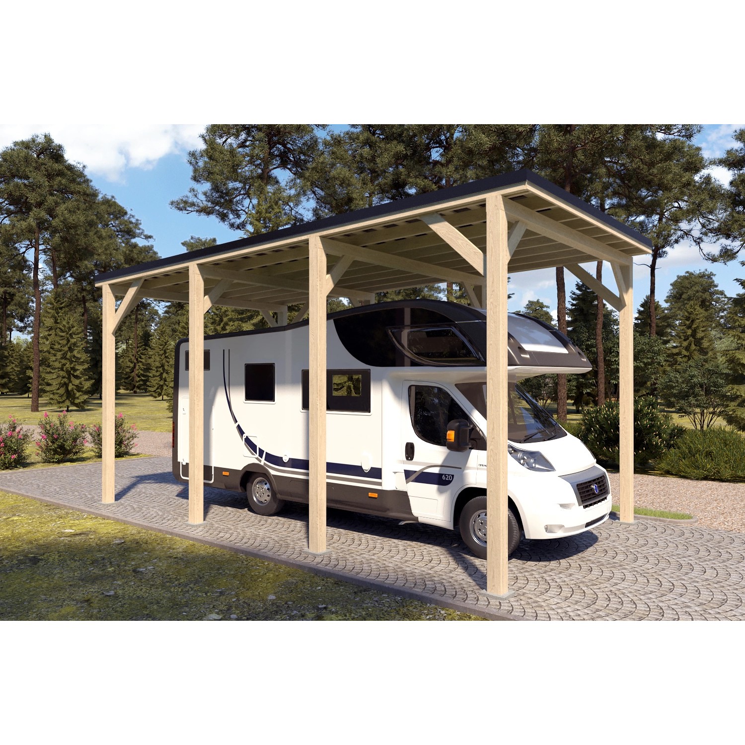 Holzbrüder Camping-Carport Ralf 28m² Natur-Schwarz günstig online kaufen