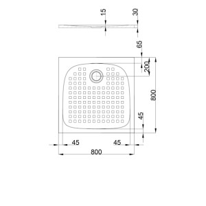 Technische Zeichnung: pianura Duschwanne Emilia, 80x80 cm, Mineralguss mit Antirutsch.