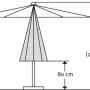 Skizze: Schneider Marktschirm, Ø 270 cm, rot, mit Kurbel, Maße: 250/207/80 cm.