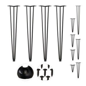 Relaxdays Haarnadelbeine 4er Set Stahl Schwarz 3 Streben 71 cm
