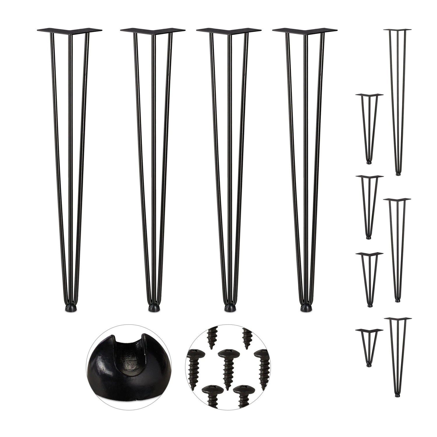 Relaxdays Haarnadelbeine 4er Set Stahl Schwarz 3 Streben 71 cm