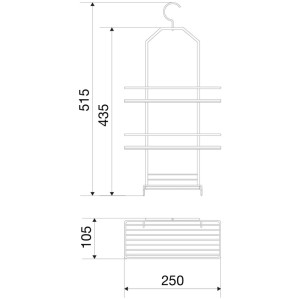 Technische Zeichnung der Euroshowers Duschablage Chrom mit 3 Gitterrost-Etagen, Maße 25x10,5x51,5 cm. Badregal für Dusche.