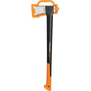 Fiskars Spaltaxt X25-XL, 77 cm lang, mit schwarzem Stiel und orangefarbenem Griff. Ideal zum Holzspalten.