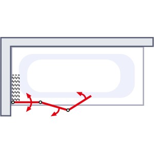 Skizze: Schulte Badewannenaufsatz Komfort, 3-teilig, schwenkbar, Alu-Natur, zur Montage an Badewanne.