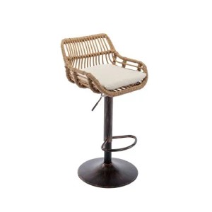 PXloue Barhocker 2er Set Höhenverstellbar mit Fußstütze und 360° Drehfunktion  Barstuhl mit Metallgestell und Rattan Rückenlehne