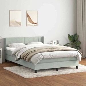vidaXL Boxspringbett mit Matratze Hellgrau 140x210 cm Samt 3318111