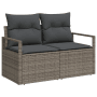 Graues vidaXL Garten-Sofa-Set aus Rattan mit Kissen, 2-Sitzer. Ideal für Terrasse und Garten.
