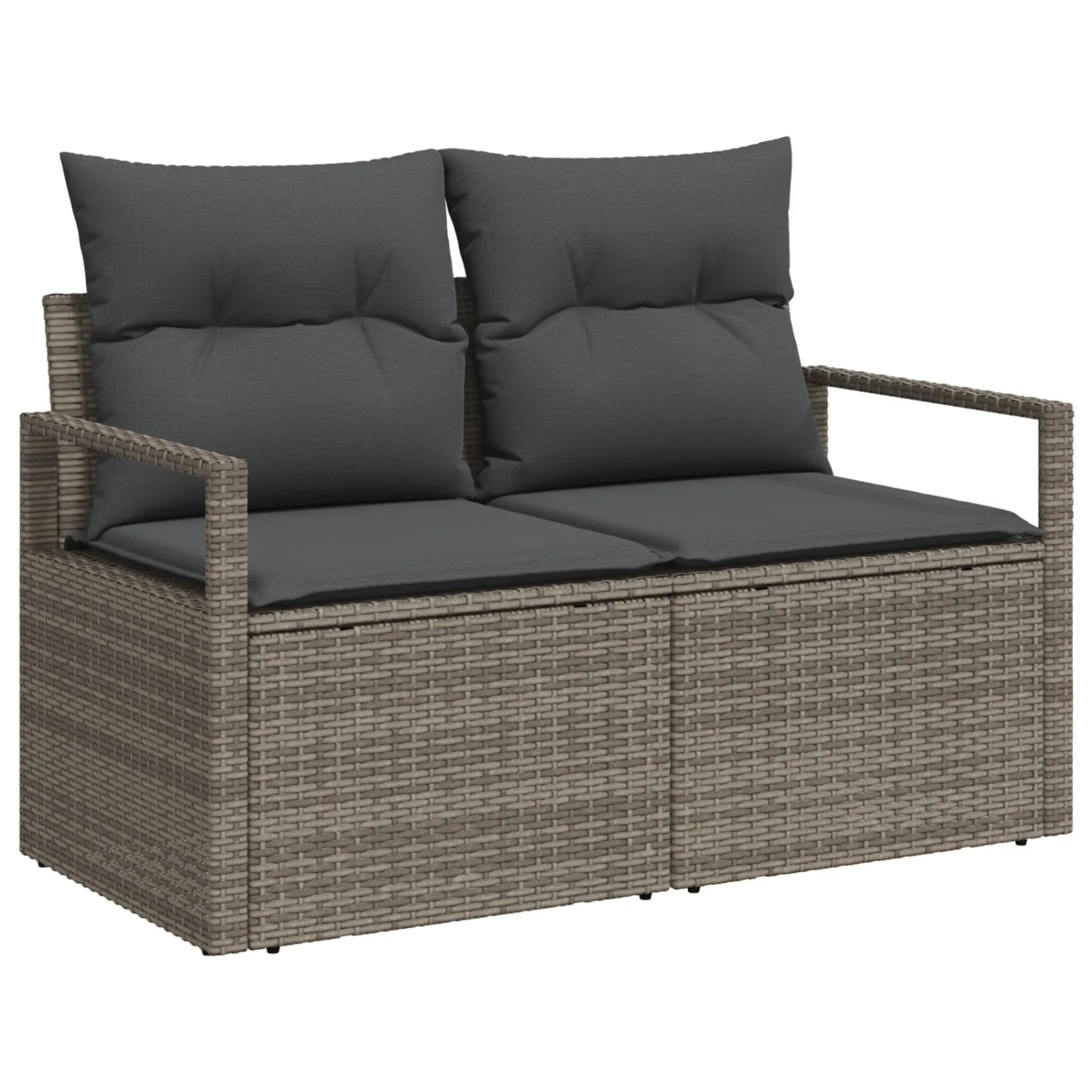 Graues vidaXL Garten-Sofa-Set aus Rattan mit Kissen, 2-Sitzer. Ideal für Terrasse und Garten.