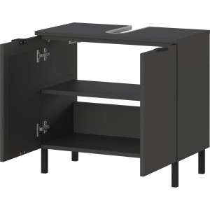 Germania Waschbeckenunterschrank Graphit, 60 cm breit, mit offenen Türen und Einlegeböden.