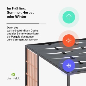 Blumfeldt Shade Cove Vert Pergola, 3x3m, schwarz, mit Sichtschutz und wetterfestem Dach.
