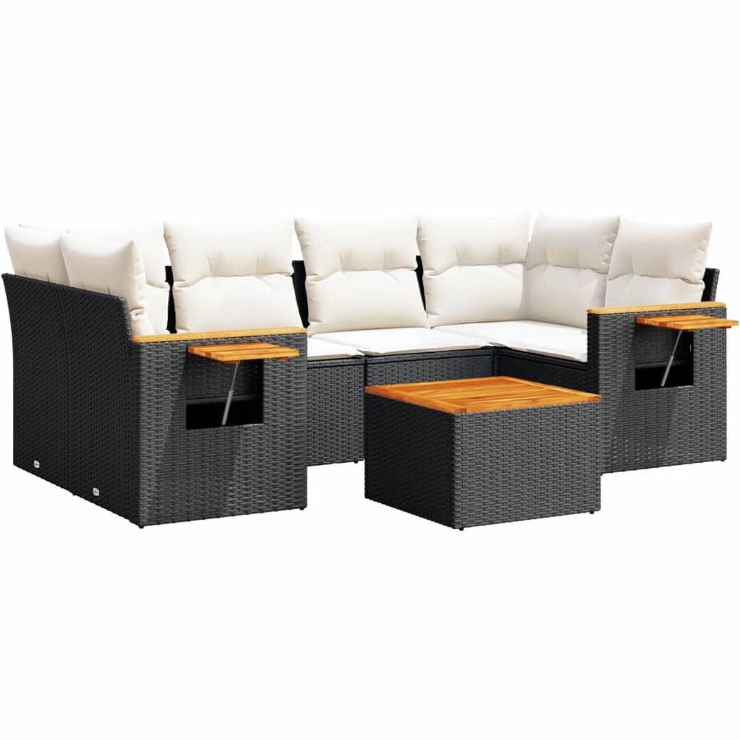 vidaXL 7-Tlg Garten-Sofagarnitur mit Kissen Schwarz Poly Rattan 3259039 günstig online kaufen