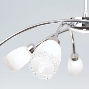 Hängeleuchte Carla, Ø 84cm, mit 8 satinierten Glasschirmen und Chromgestell. Elegante Lampe für Wohnraum und Esszimmer.