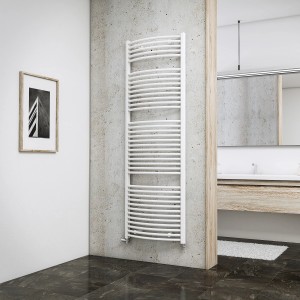 Weißer Schulte Design-Heizkörper München Rund, 177,5x60 cm, im modernen Bad.