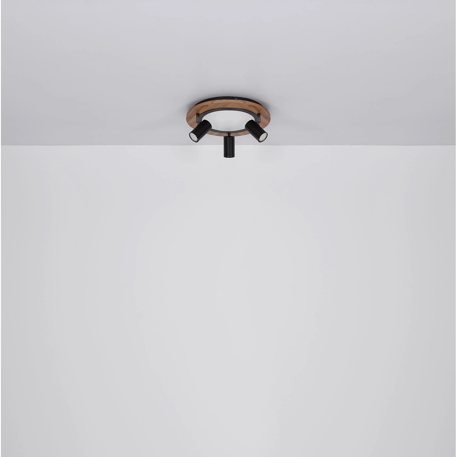 Globo LED-Deckenleuchte Ulla, 3-flammig, schwarz matt mit Holzoptik. Moderne Deckenlampe.