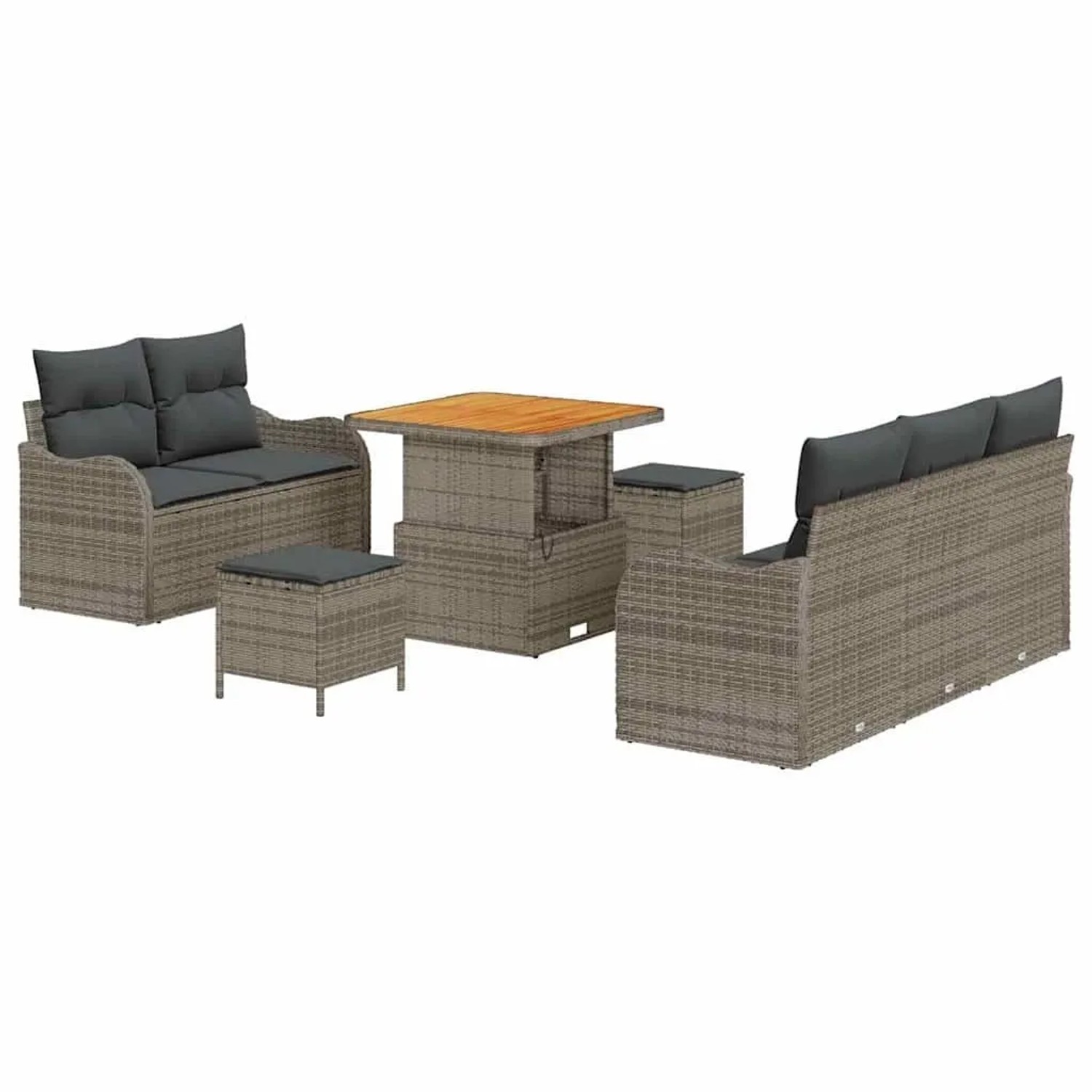 vidaXL Garten-Sofa-Set mit Kissen mit Speicher 8-Tlg Grau 3364158
