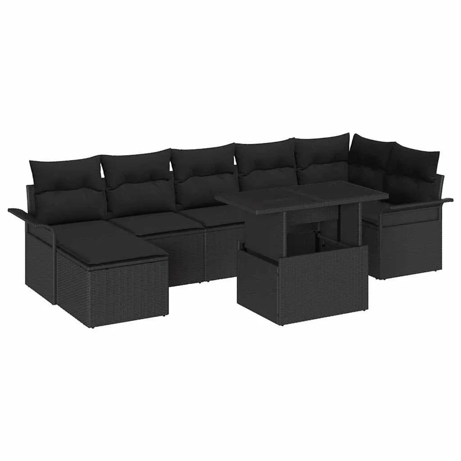 vidaXL Garten-Sofa-Set mit Kissen 8-Tlg Schwarz Poly Rattan 3357066