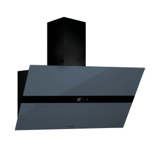 Klarstein WiFusion Dunstabzugshaube, dunkelgraues Glas, schräges Design, WiFi, LED, Touch-Display.