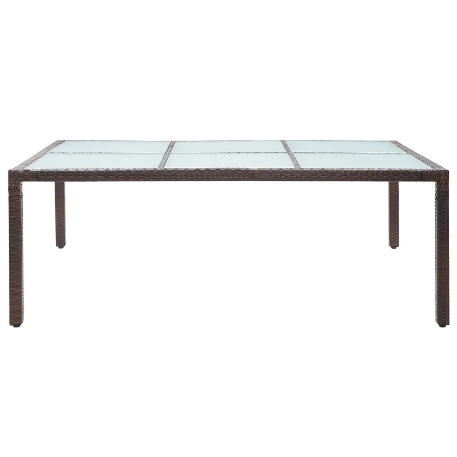 Brauner vidaXL Garten-Esstisch aus Poly Rattan mit Glasplatte, 200x150 cm.