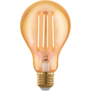 Goldene Eglo E27 LED Lampe in Glühlampenform, 4W, warmweißes Licht für Wohn- und Essbereich.