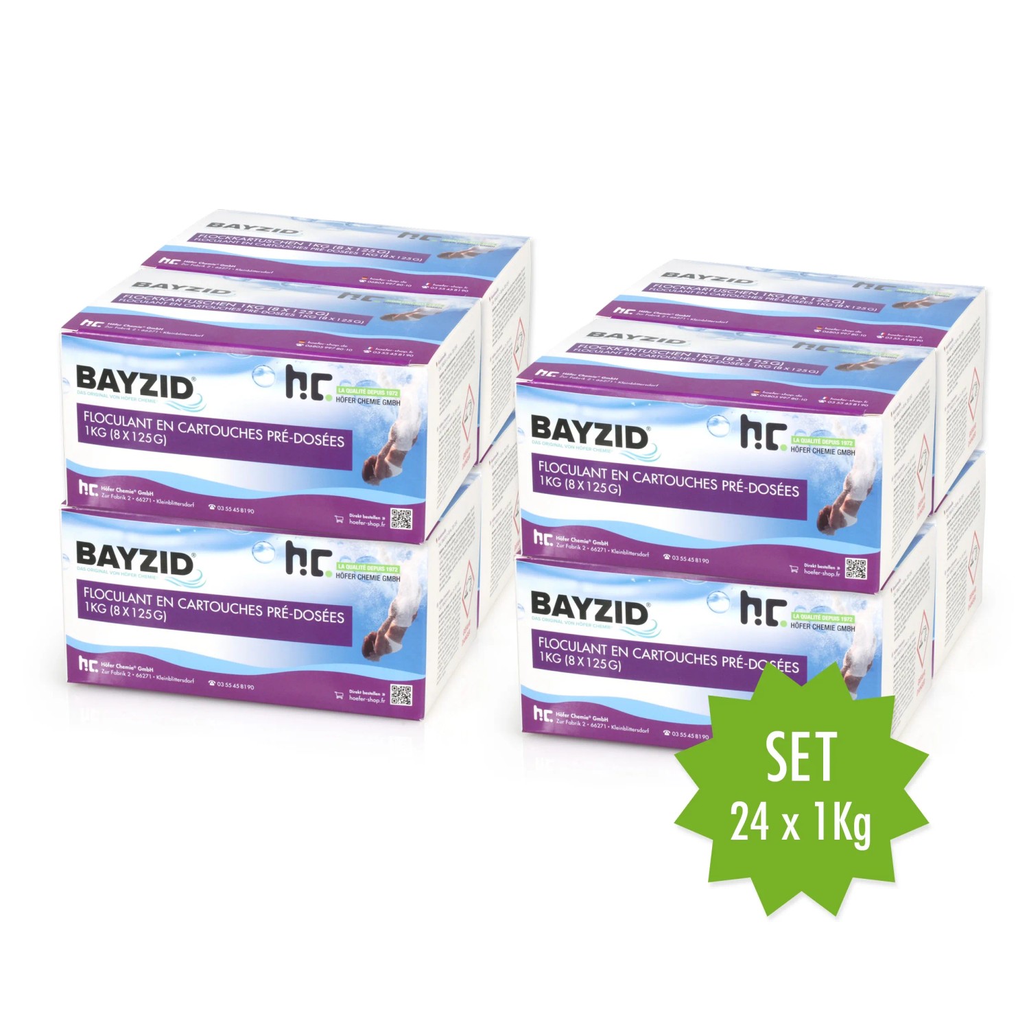 Bayzid Flockkartuschen für Pools, 24 x 1kg Set. Flockungsmittel zur einfachen Anwendung im Schwimmbad.