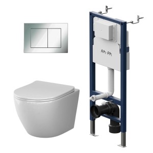 AM.PM WC-Set mit Wand-WC, Vorwandelement, Drückerplatte und Spülkasten.