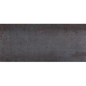 Rechteckige Keramikfliese in dunklem Metallic-Grau mit rostbraunen Akzenten, matte Oberfläche. Ideal für Bad, Küche, Boden, Wand.