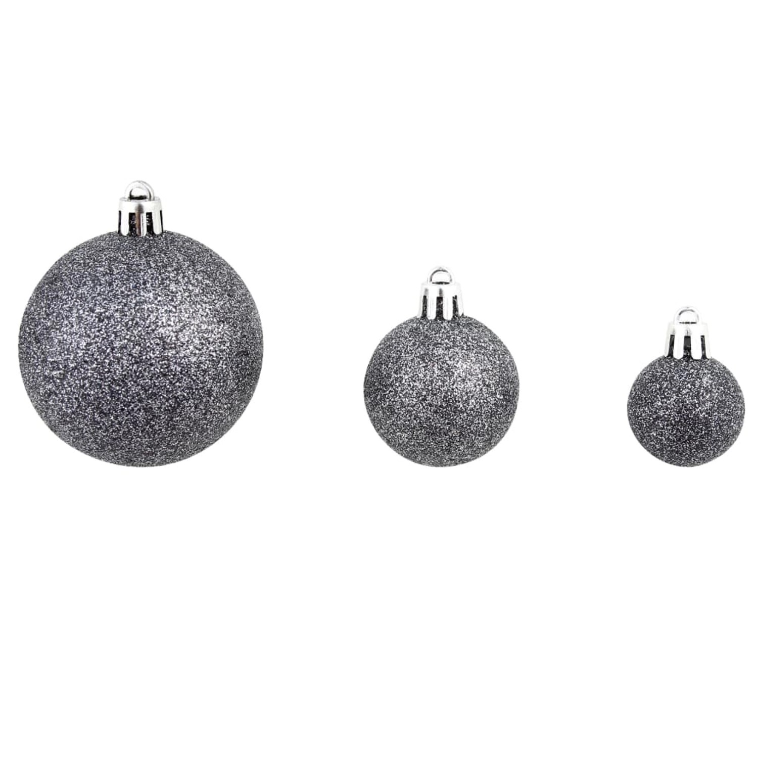 vidaXL 100-tlg. Weihnachtskugel-Set in Weiß/Grau, 3/4/6 cm, Kunststoff, glitzernd.