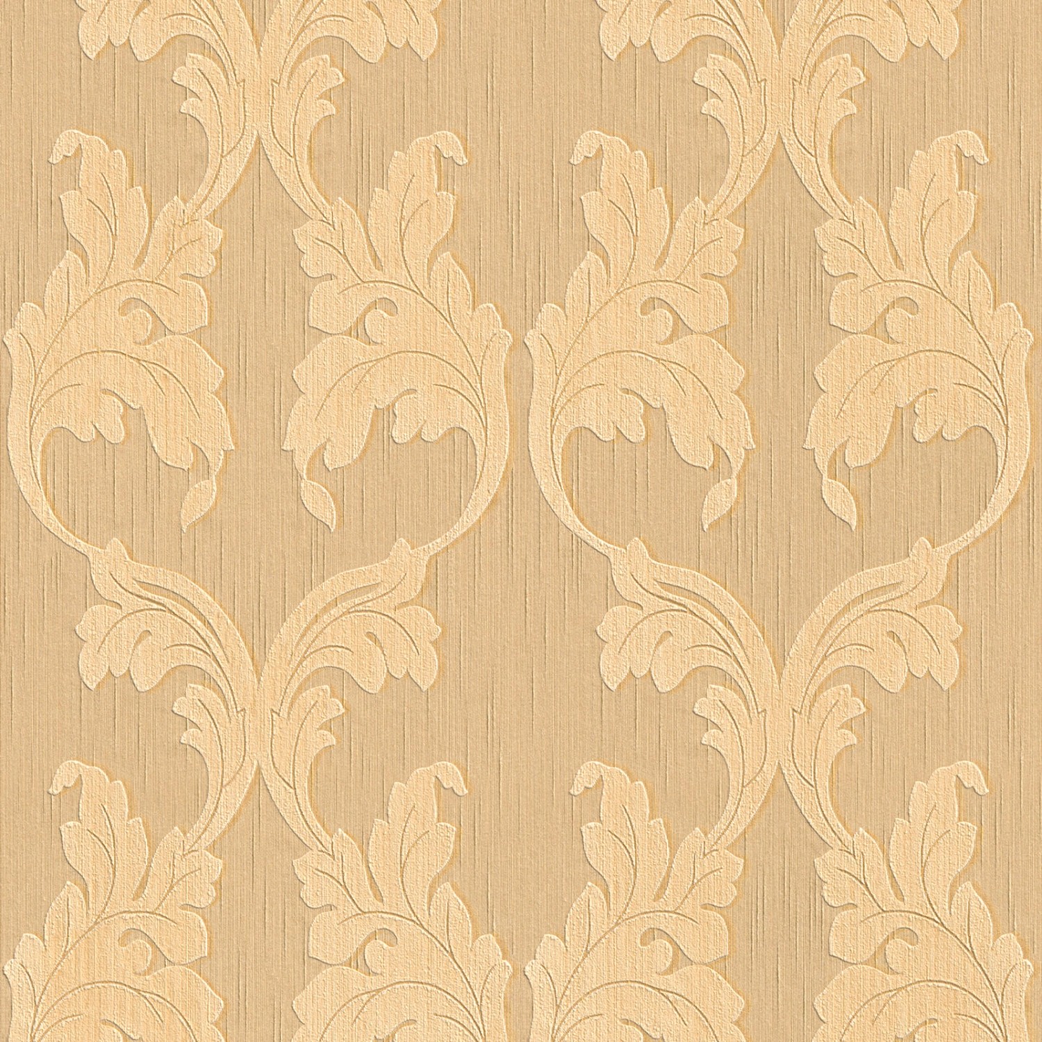 Bricoflor Ornament Vliestapete in Apricot Beige Edle Vlies Textiltapete mit Blätter Muster für Wohn und Esszimmer Elegan