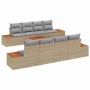 Beiges 9-teiliges vidaXL Garten-Sofa-Set aus Poly Rattan mit Kissen und Akazienholztisch.