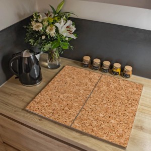 Banjado 2-teilige Herdabdeckplatte aus Glas mit Kork-Motiv (je 30x52cm) als Schneidebrett und Ceranfeld-Schutz.
