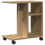 Moderner Beistelltisch in Eiche handwerklich mit Rollen, zwei Ablagefächern und Holzoptik. Ideal für Wohnzimmer.