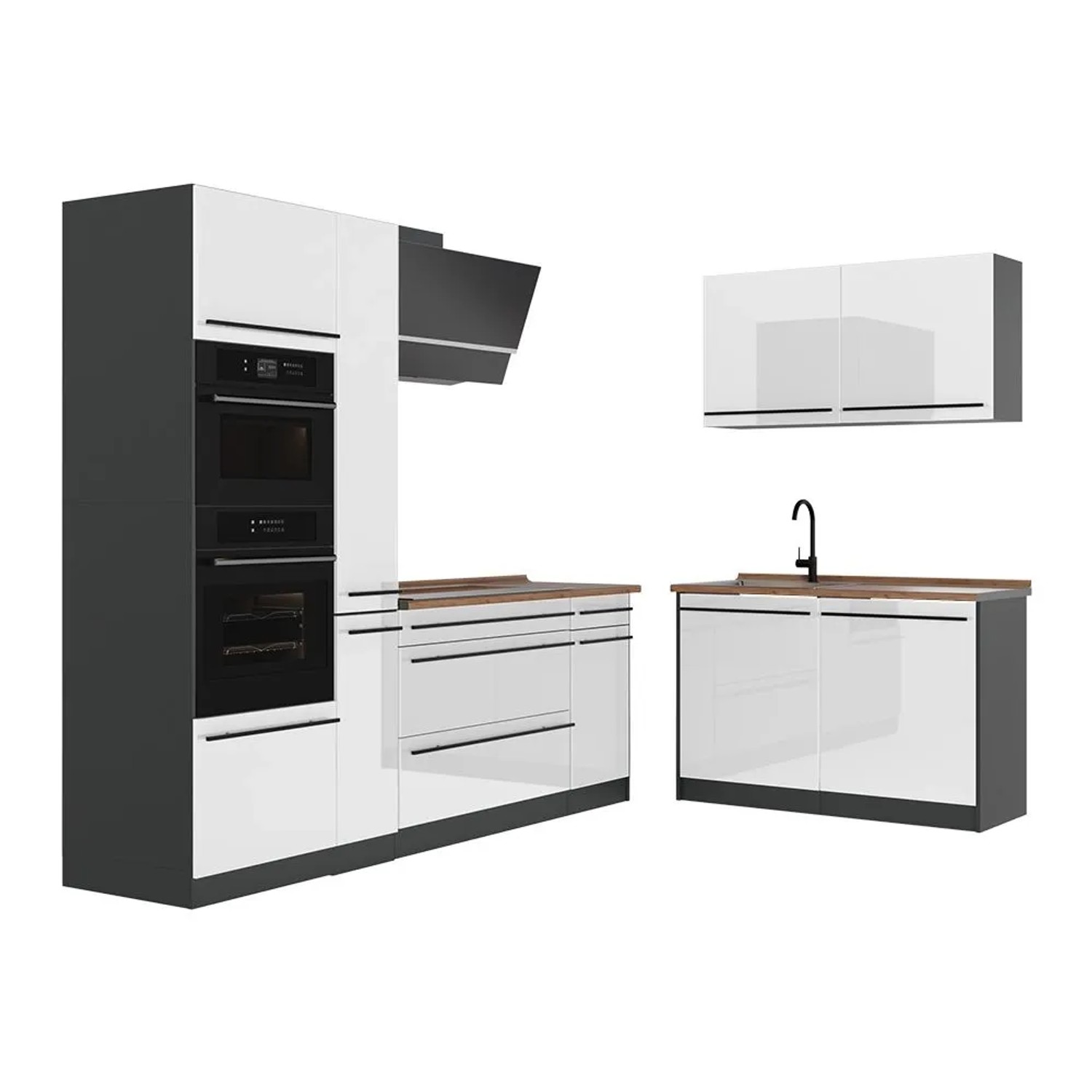 Vicco Eckküche R-Line Weiß Hochglanz/Anthrazit 230 x 207 Arbeitsplatte Goldkraft Eiche Art Nr 66718