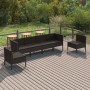 Schwarzes 6-tlg. vidaXL Garten-Lounge-Set aus Polyrattan mit Auflagen auf einer Terrasse.