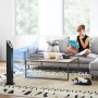 HOMCOM Turmventilator im Wohnzimmer mit Kind auf Sofa und Katze auf Teppich.