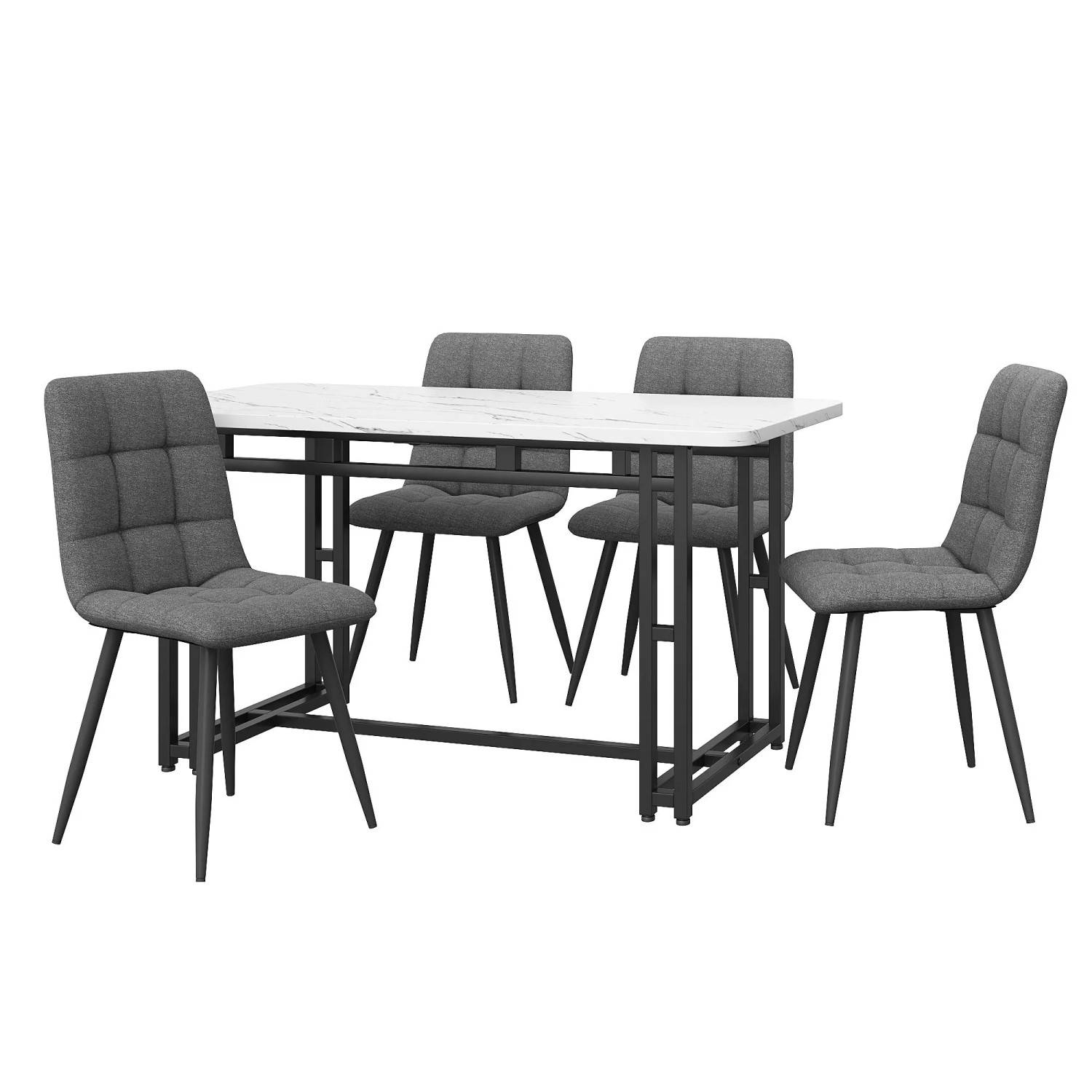 Merax Essgruppe 5-tlg mit 120x70cm Esstisch  4 Leinenstühle Dunkelgrau  Schwarz