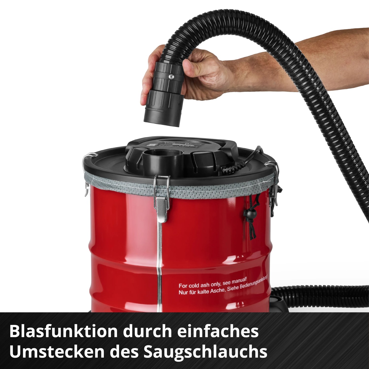 Einhell TC-AV 2032 DW Aschesauger mit Schlauch für Blasfunktion.