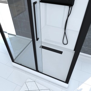 Aurlane Komplettdusche Phantom 3, 90x115x215 cm, mit schwarzem Rahmen und klaren Glastüren.
