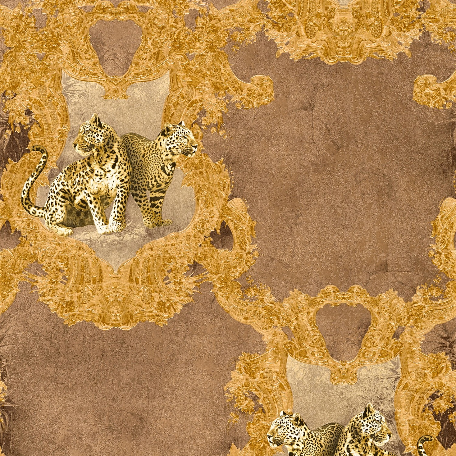 Bricoflor ausgefallene Barock Tapete Braun Gold Leoparden Vliestapete Im Rokoko Stil Besonders Vlies Barocktapete mit Ornament und Tier für Wohnzimmer