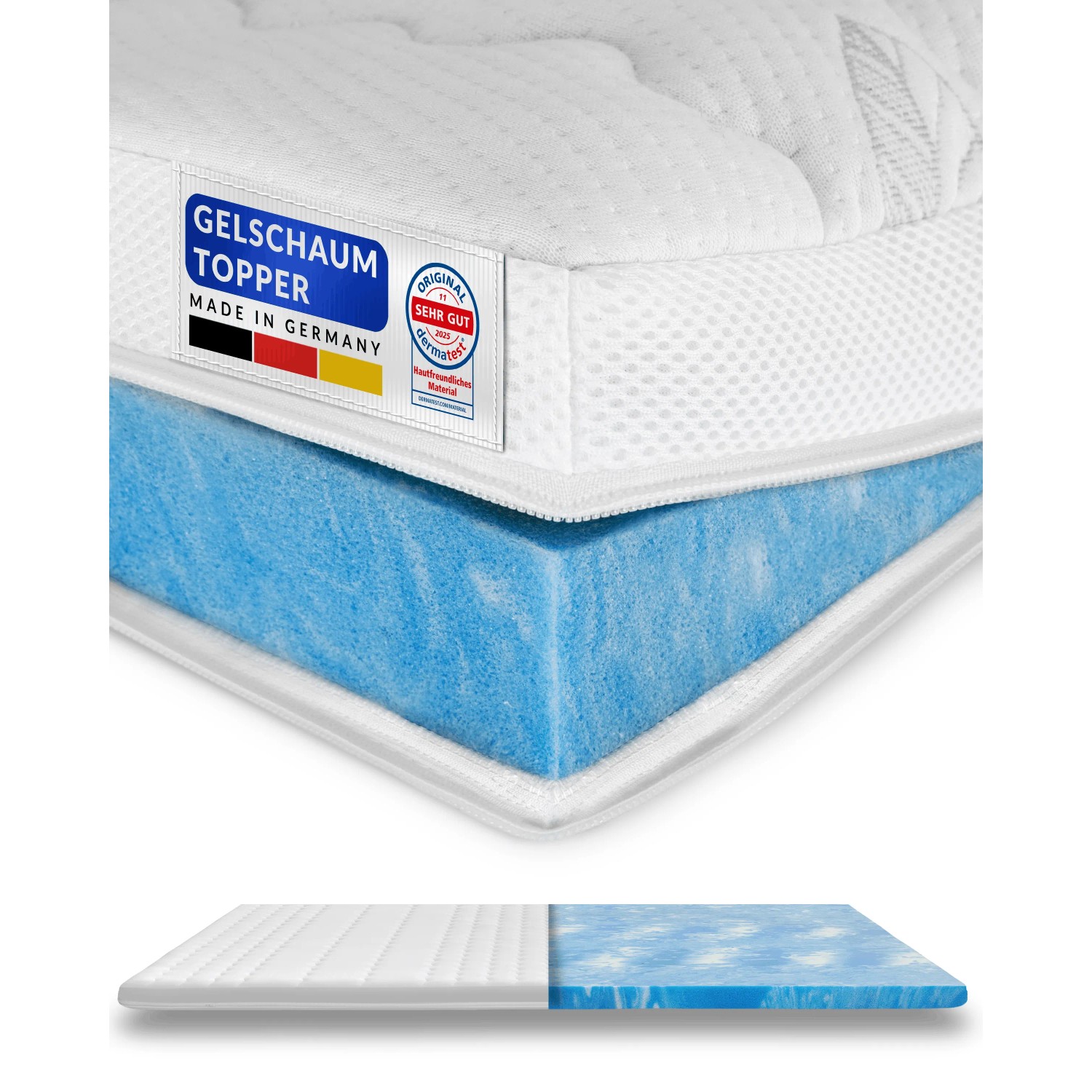 AM Qualitätsmatratzen Premium Plus Gelschaum Topper RG50 Made in Germany 150x200cm