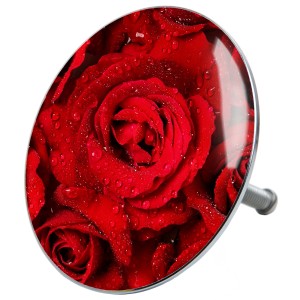 Sanilo Badewannenstöpsel mit Rosen-Motiv, verchromter Messingkopf, höhenverstellbar.