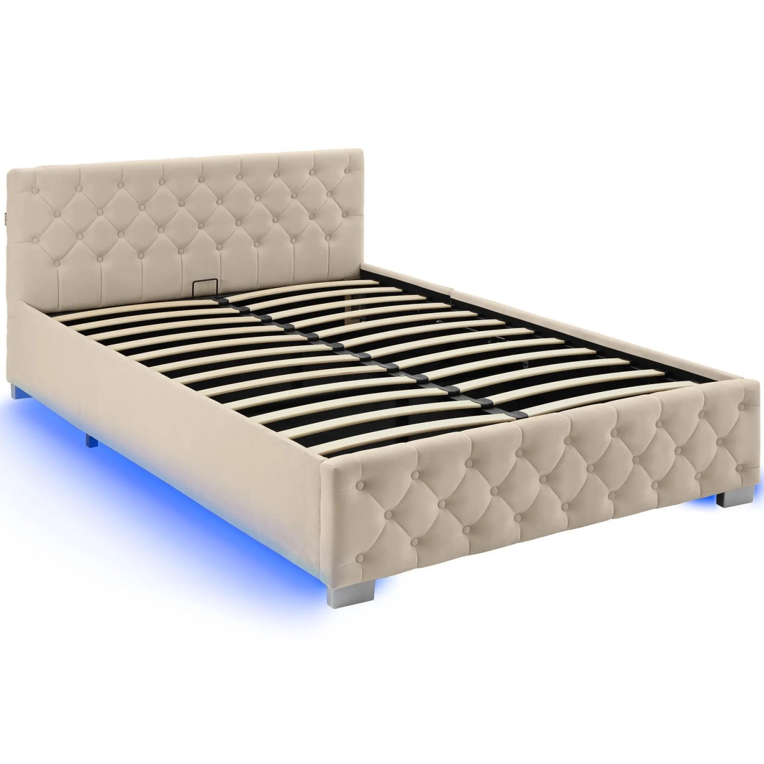 Tectake Polsterbett Venice In Samtoptik Mit Steppmuster Indirekte Led Beleuchtung An Den Seiten 140 x 200 cm 215 x 148 x 83 cm Samtoptik Sand