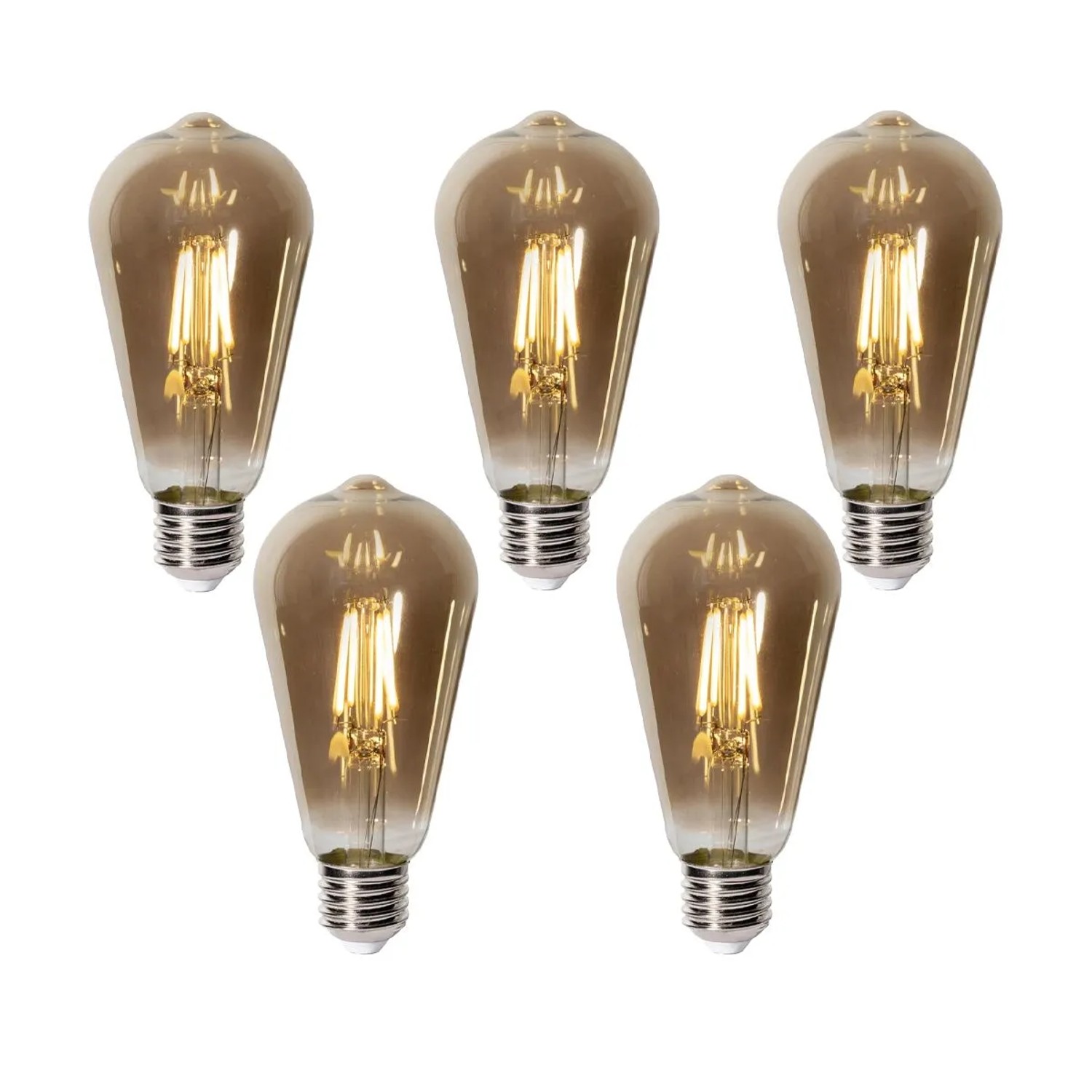 LUEDD 5er Set E27 Dimmbare LED Leuchtmittel ST64 Rauchglas 5W 450,m 2700K