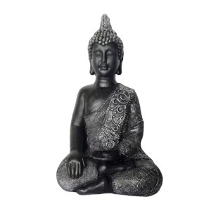 Relaxdays Buddha Figur Polyresin Anthrazit Wetterfest Frostsicher 45 cm x 29 cm x 18 cm
