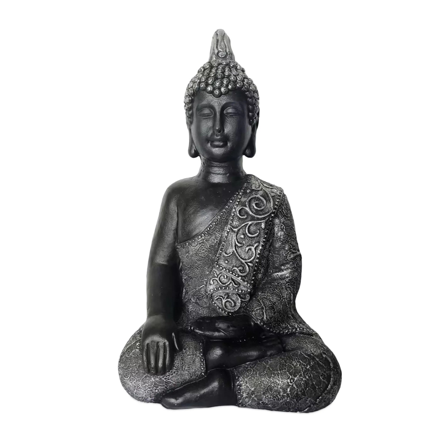 Relaxdays Buddha Figur Polyresin Anthrazit Wetterfest Frostsicher 45 cm x 29 cm x 18 cm