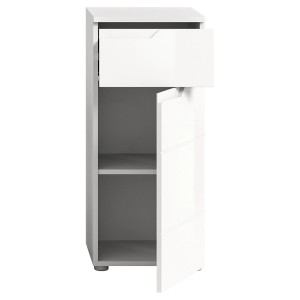 Weißer Bad-Standschrank Solero (87x38x34cm) mit Schublade und Tür offen.