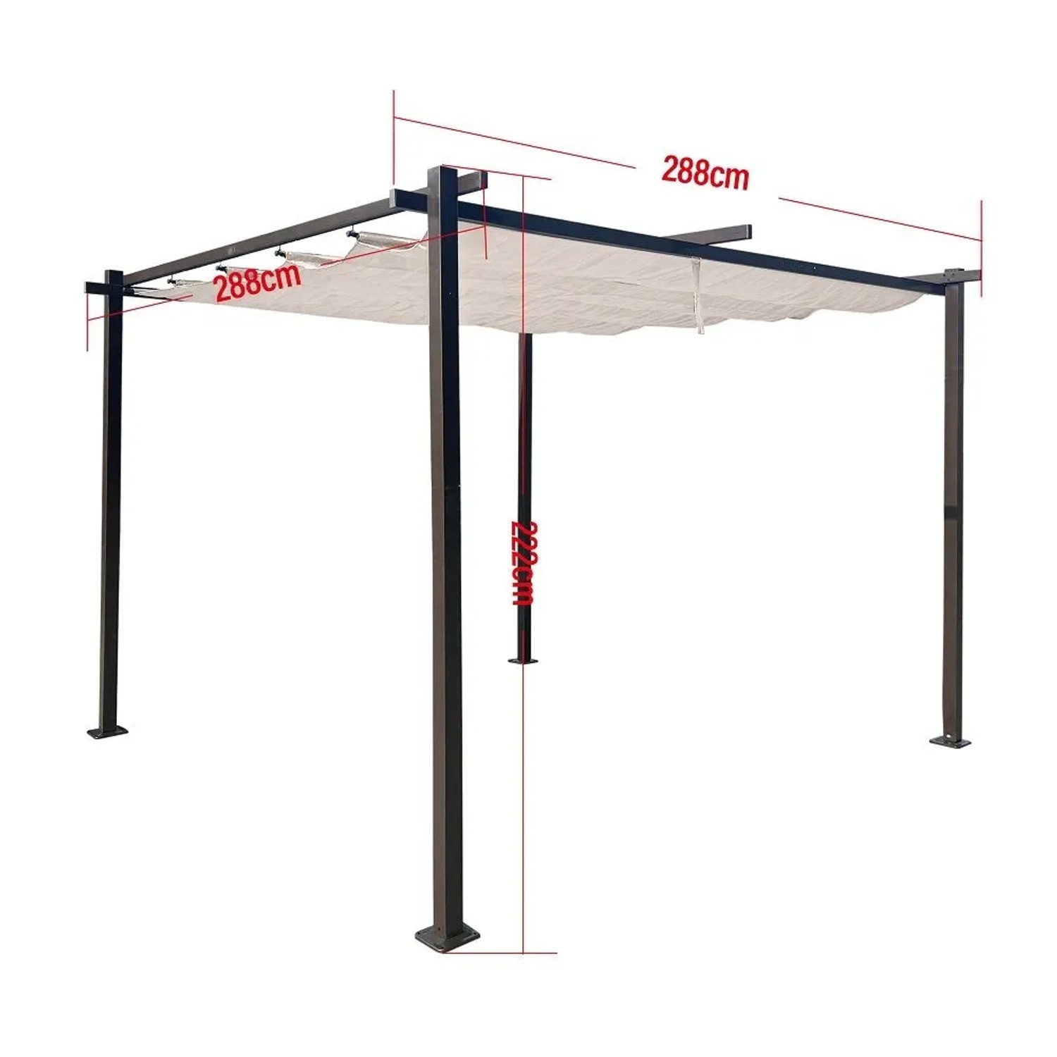 Jet-Line Pavillon Kairo Light, 3x3m, anthrazit, mit Schiebedach und Alu-Gestell. Sonnenschutz für Garten und Terrasse.