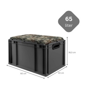 PROREGAL Sparset 2x Eurobox Nextgen Seat Box Camouflage HxBxT 36,5x40x60cm 65 Liter Griffe Offen Schwarz