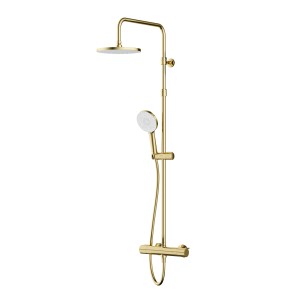 AM.PM X-Joy Duschsystem in Gold mit Thermostat, Regendusche und Handbrause.